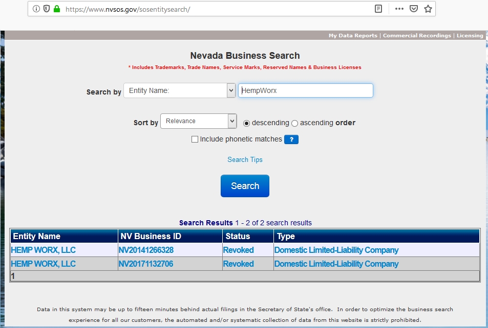 HempWorx Nevada Business Revocation 3-2-19