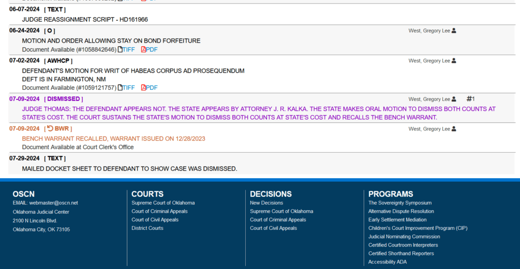 Gregory Lee West Writ of Habeas Corpus Won in Payne County Oklahoma