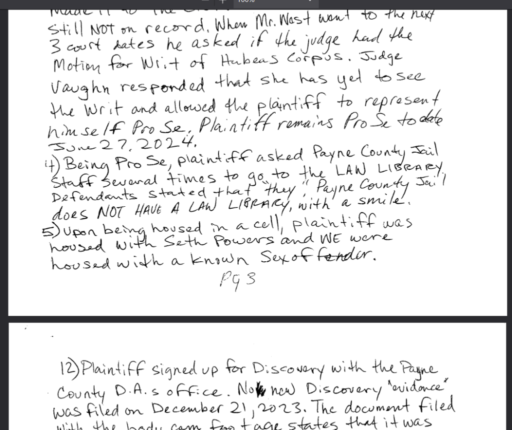 Writ of Habeas Corpus missing pages in Payne County Oklahoma