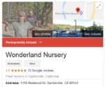 Wonderland Nursery in Garberville California is Permanently Closed